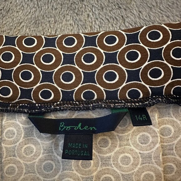 Boden Pleated Knit Stretch Pull On Skirt Women's size 14 Brown Blue Geometric - Picture 3 of 6